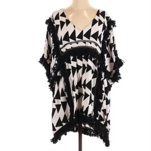 Suboo Revolve Brand Black White Embroidered Detail Tassel Trim Tunic Small